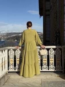 Tensel düz elbise yağ yeşili