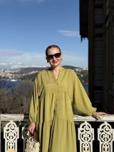 Tensel düz elbise yağ yeşili