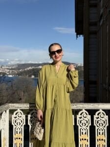 Tensel düz elbise yağ yeşili