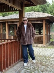 Premium Astarlı KÜRK uzun Kahve