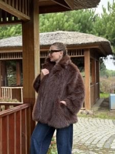 Premium Astarlı KÜRK uzun Kahve