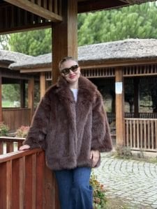 Premium Astarlı KÜRK uzun Kahve