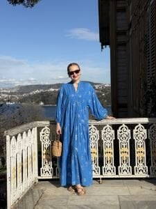 Mavi Defne Varaklı Viskon katleya