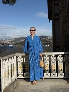 Mavi Defne Varaklı Viskon katleya