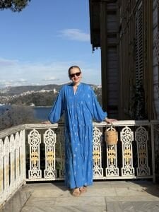 Mavi Defne Varaklı Viskon katleya