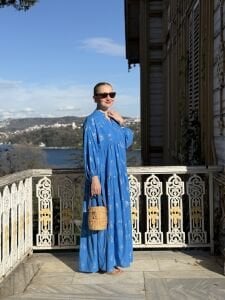 Mavi Defne Varaklı Viskon katleya