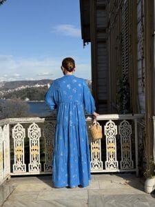 Mavi Defne Varaklı Viskon katleya