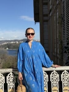 Mavi Defne Varaklı Viskon katleya