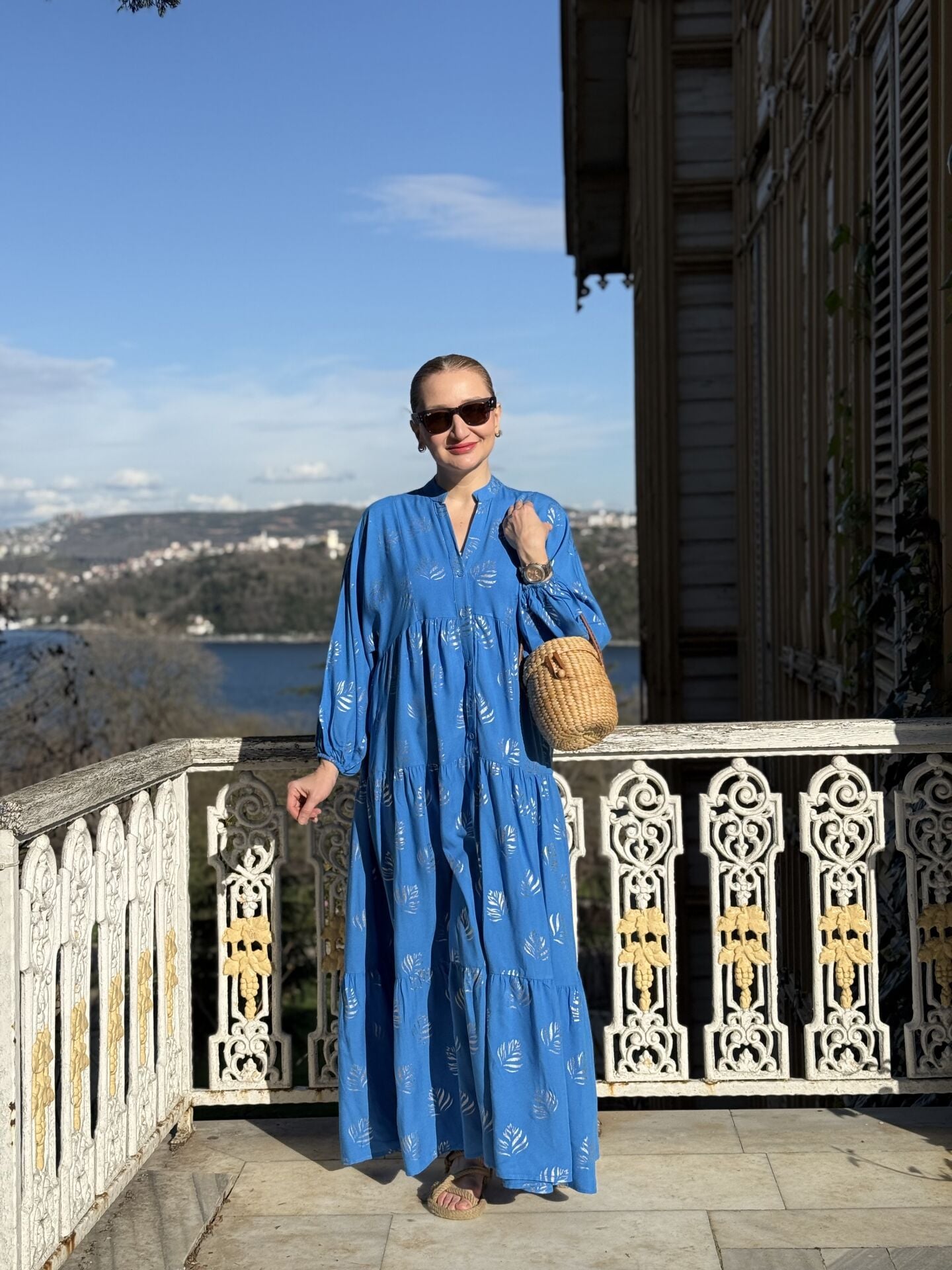 Mavi Defne Varaklı Viskon katleya