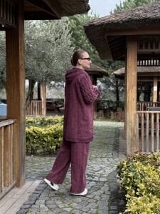 Afili Kot Denim-örgü Tasarım Takım Bordo