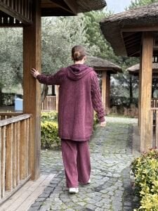 Afili Kot Denim-örgü Tasarım Takım Bordo