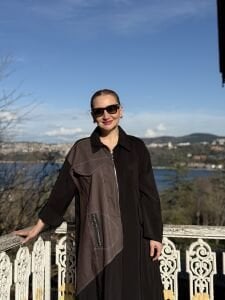 Denim detaylı tensel tasarım elbise siyah-kahve