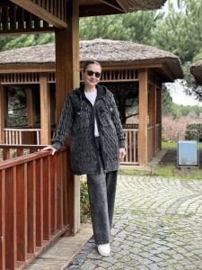 Afili Kot Denim-örgü Tasarım Takım Antrasit