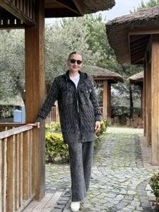 Afili Kot Denim-örgü Tasarım Takım Antrasit