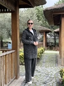 Afili Kot Denim-örgü Tasarım Takım Antrasit