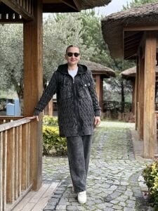 Afili Kot Denim-örgü Tasarım Takım Antrasit