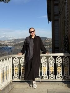 Denim detaylı tensel tasarım elbise siyah-laci