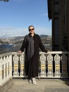 Denim detaylı tensel tasarım elbise siyah-laci