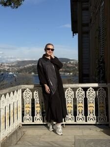 Denim detaylı tensel tasarım elbise siyah-laci