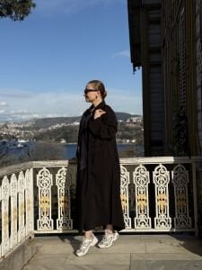 Denim detaylı tensel tasarım elbise siyah-laci