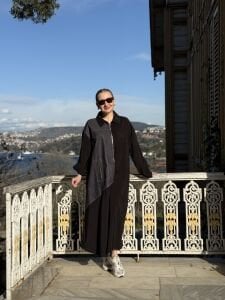 Denim detaylı tensel tasarım elbise siyah-laci