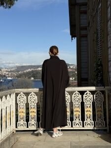 Denim detaylı tensel tasarım elbise siyah-laci