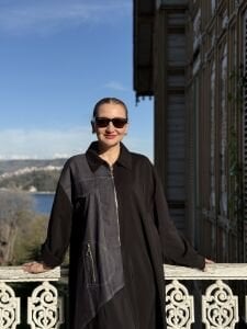 Denim detaylı tensel tasarım elbise siyah-laci