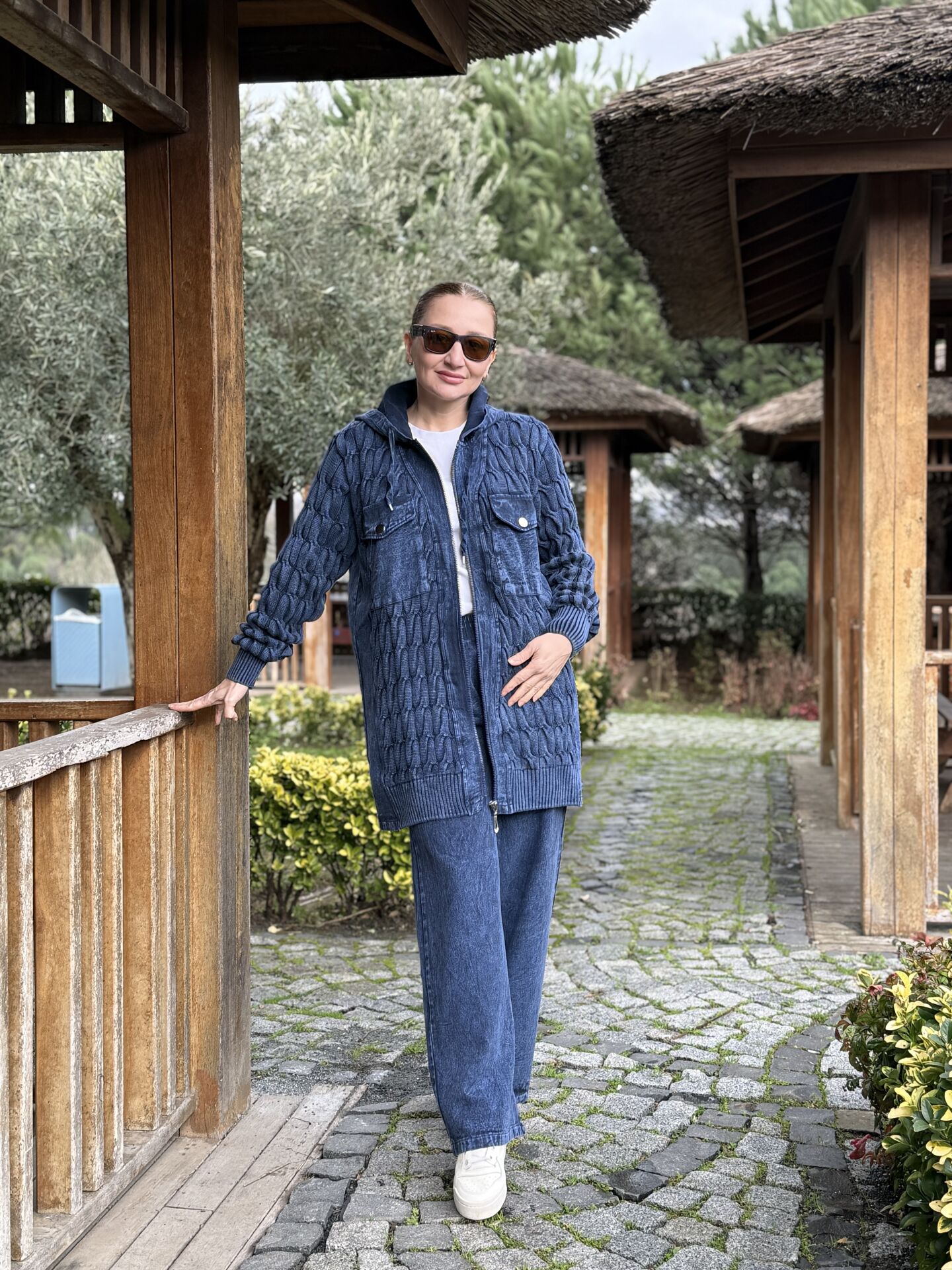 Afili Kot Denim-örgü Tasarım Takım İndigo