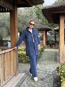 Afili Kot Denim-örgü Tasarım Takım İndigo