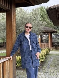 Afili Kot Denim-örgü Tasarım Takım İndigo