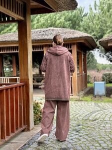 Afili Kot Denim-örgü Tasarım Takım Kahve