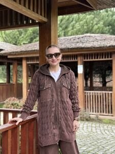 Afili Kot Denim-örgü Tasarım Takım Kahve