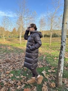 Kahve fermuarlı şişme mont