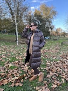 Kahve fermuarlı şişme mont