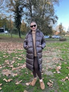 Kahve fermuarlı şişme mont