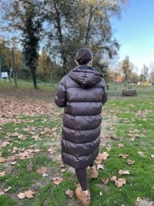 Kahve fermuarlı şişme mont