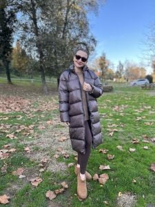 Kahve fermuarlı şişme mont