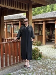 Siyah taşlı Likralı elbise