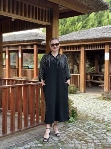 Siyah taşlı Likralı elbise