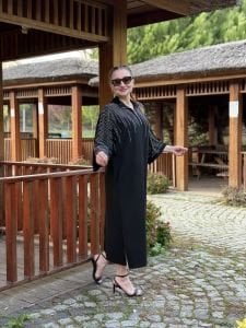 Siyah taşlı Likralı elbise