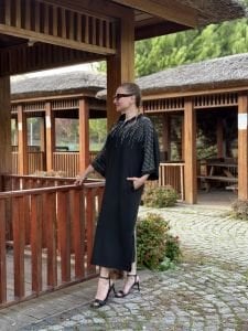 Siyah taşlı Likralı elbise