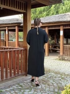 Siyah taşlı Likralı elbise