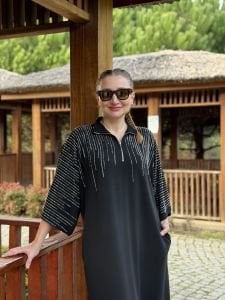 Siyah taşlı Likralı elbise