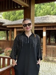 Siyah taşlı Likralı elbise