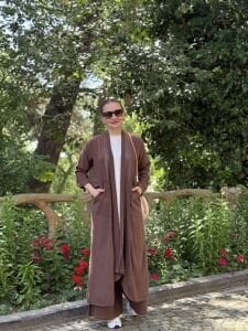 A.akay Kimono Keten Takım Kahve