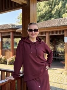 A.Akay Kapüşonlu Etekli Takım Bordo