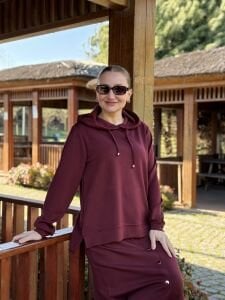 A.Akay Kapüşonlu Etekli Takım Bordo