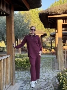 Ayparçası oysho takım Yar.Fermuarlı Bordo