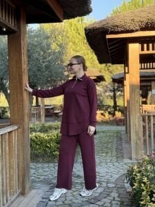 Ayparçası oysho takım Yar.Fermuarlı Bordo