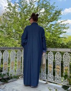 Polo Yakalı Tensel Kot elbise koyu mavi